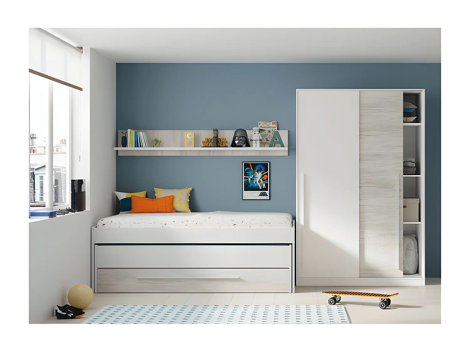 Armoire 2 portes coulissantes Blanc - PANDA - L 120 x l 50 x H 200 cm