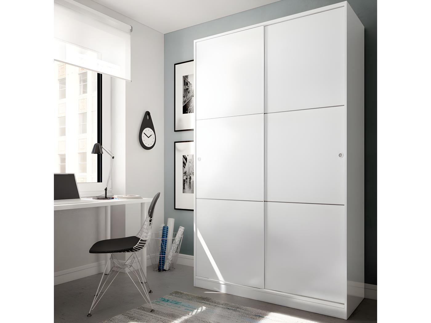 Armoire Coulissante 2 Portes Blanc - RAFU - L 120 X L 50 X H 200 Cm