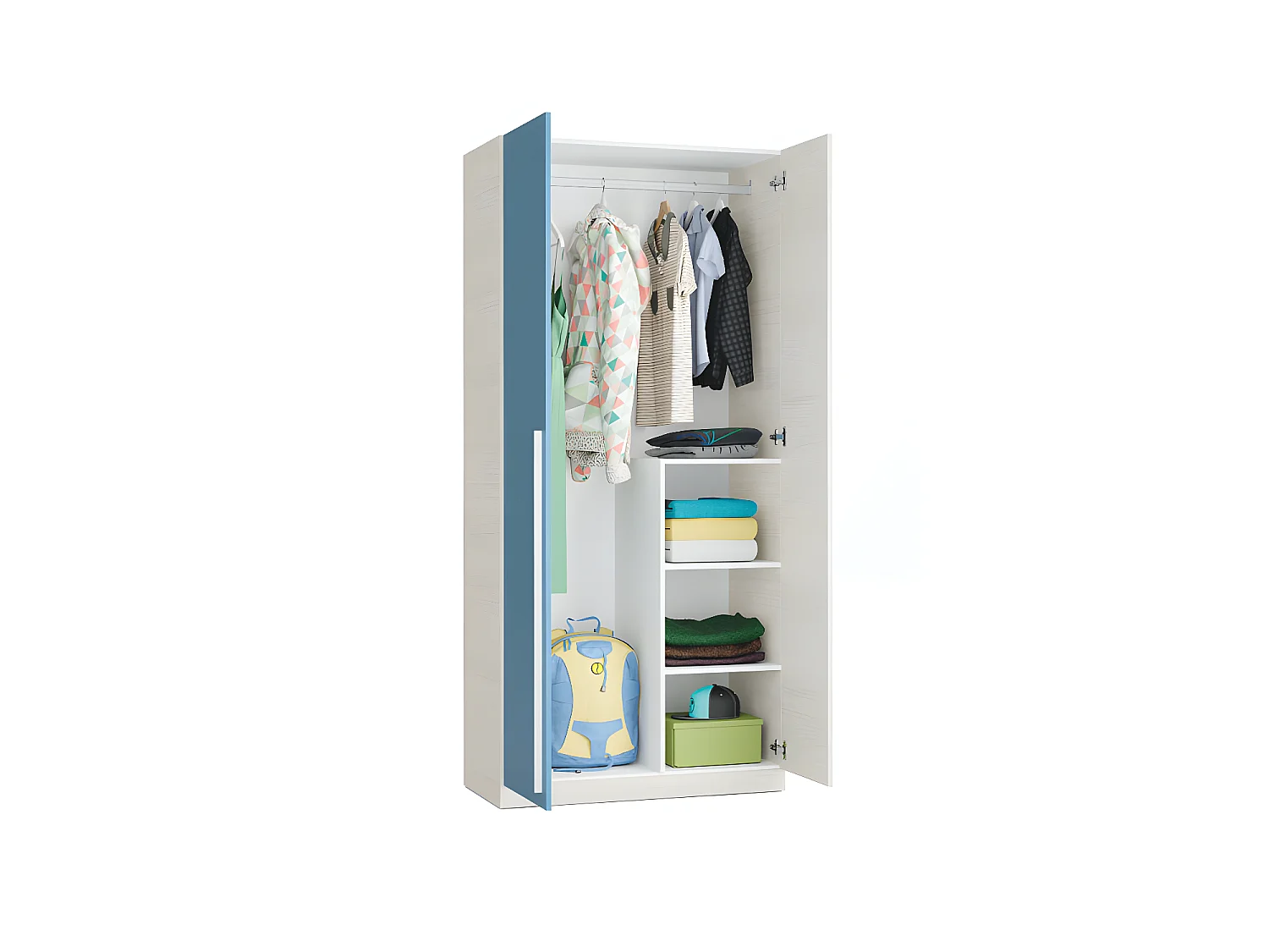 Armoire 2 portes battantes Bois blanchi/Bleu - RIVERSIDE - L 90 x l 52 x H 200 cm