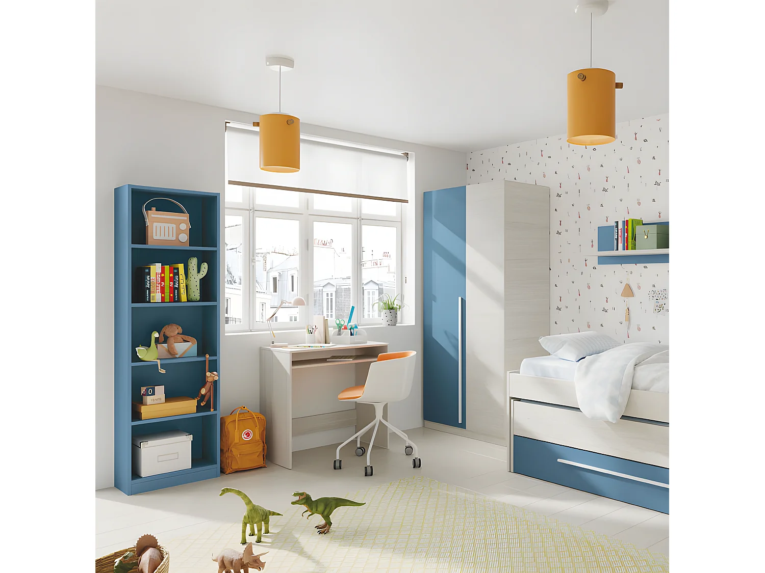 Armoire 2 portes battantes Bois blanchi/Bleu - RIVERSIDE - L 90 x l 52 x H 200 cm