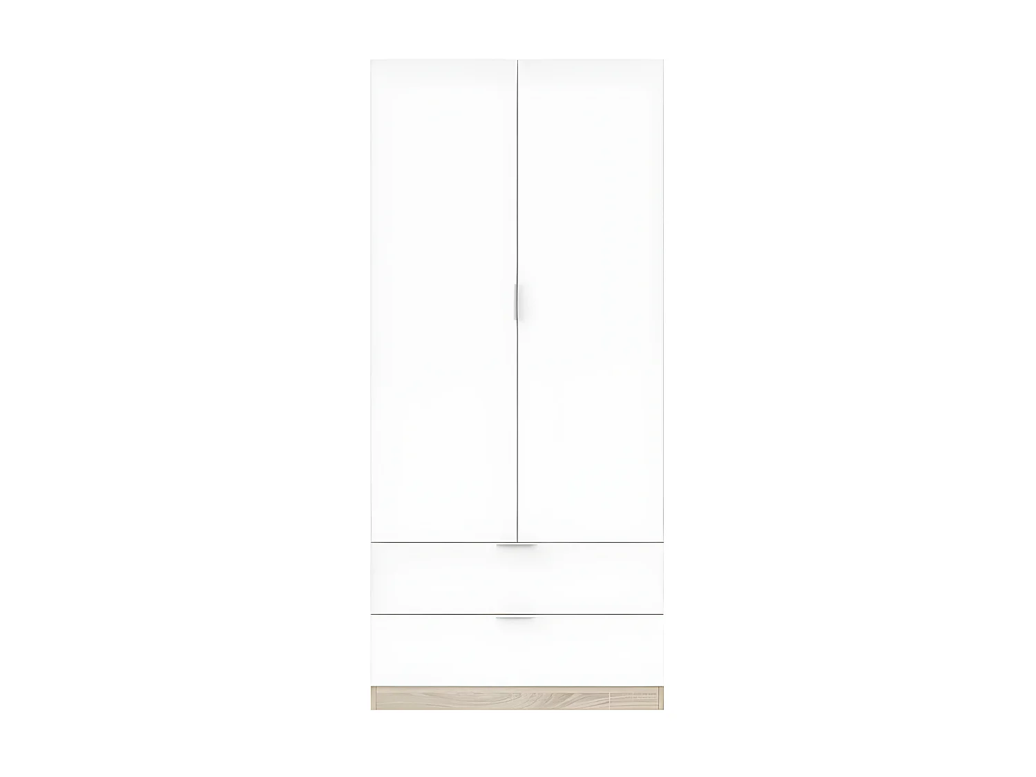 Armoire 2 portes + 2 tiroirs Blanc/Chêne - WAO - L 81.5 x l 52 x H 180 cm