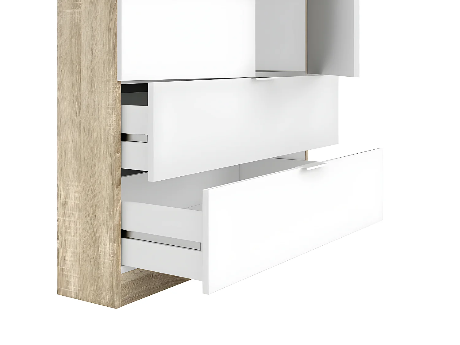 Armoire 2 portes + 2 tiroirs Blanc/Chêne - WAO - L 81.5 x l 52 x H 180 cm