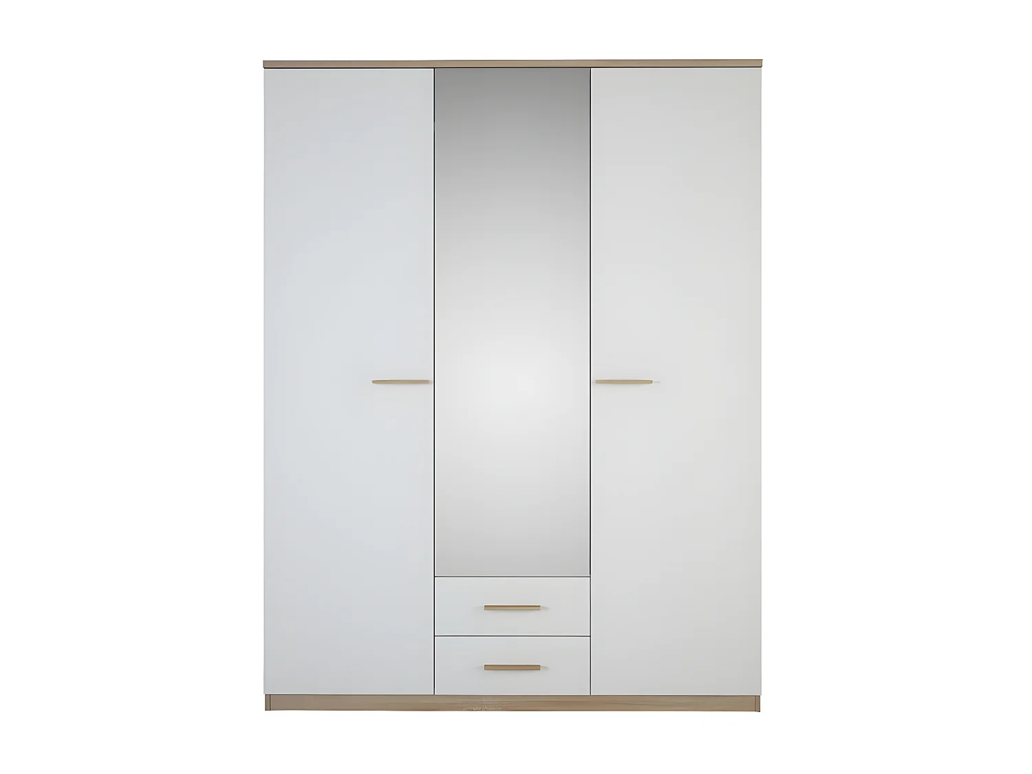 Armoire 3 portes battantes 2 tiroirs Blanc/Chêne - STAYA - L 161 x l 55 x H 211 cm