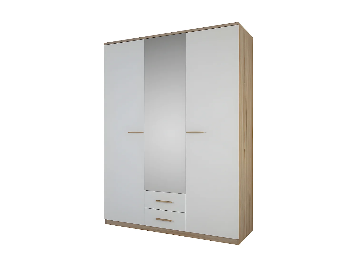 Armoire 3 portes battantes 2 tiroirs Blanc/Chêne - STAYA - L 161 x l 55 x H 211 cm