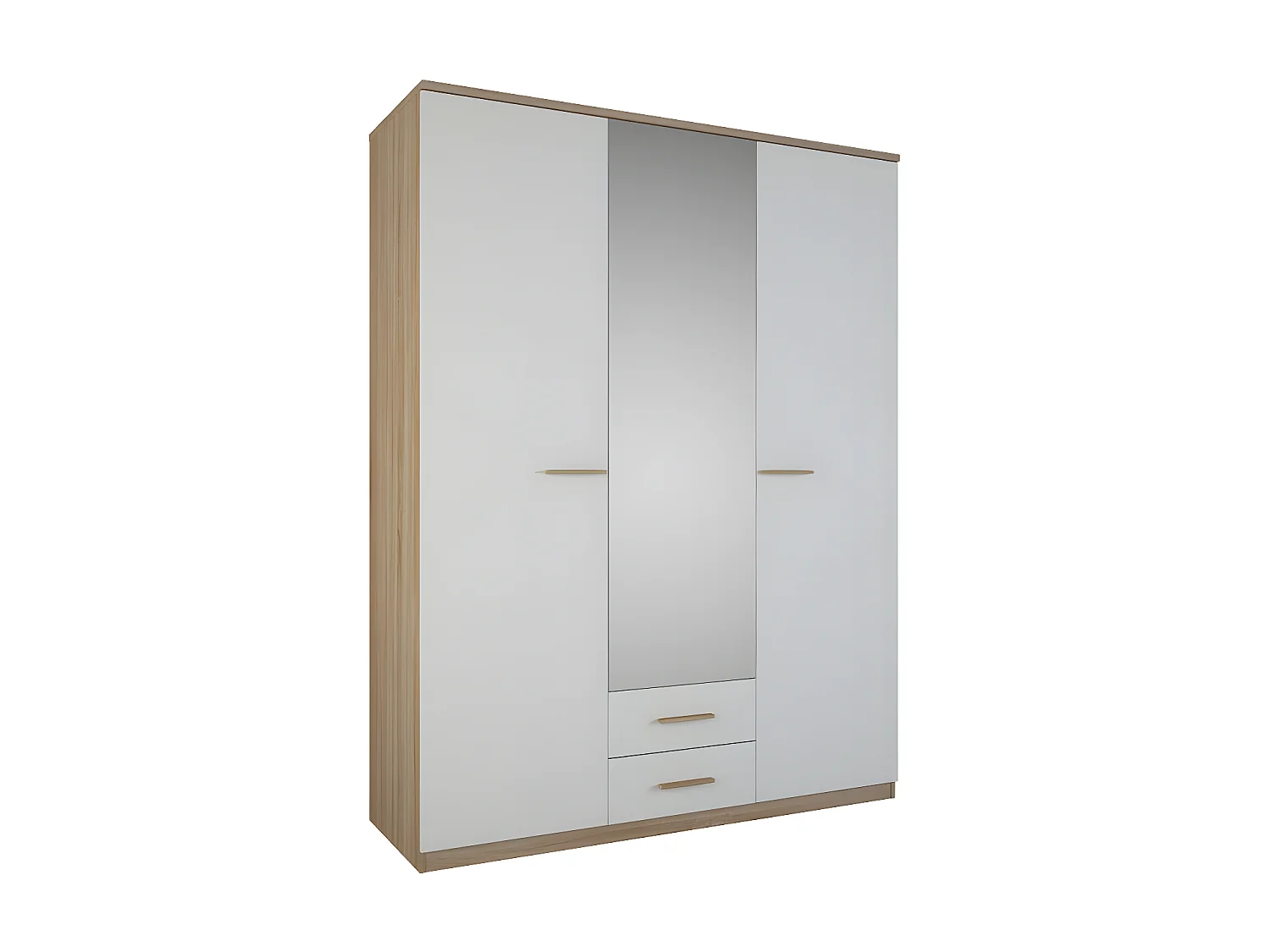 Armoire 3 portes battantes 2 tiroirs Blanc/Chêne - STAYA - L 161 x l 55 x H 211 cm