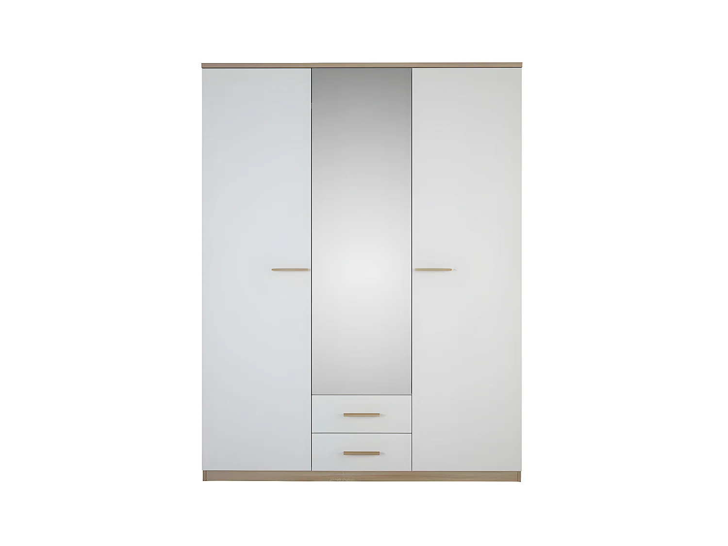 Armoire 3 portes battantes 2 tiroirs Blanc/Chêne - STAYA - L 161 x l 55 x H 211 cm