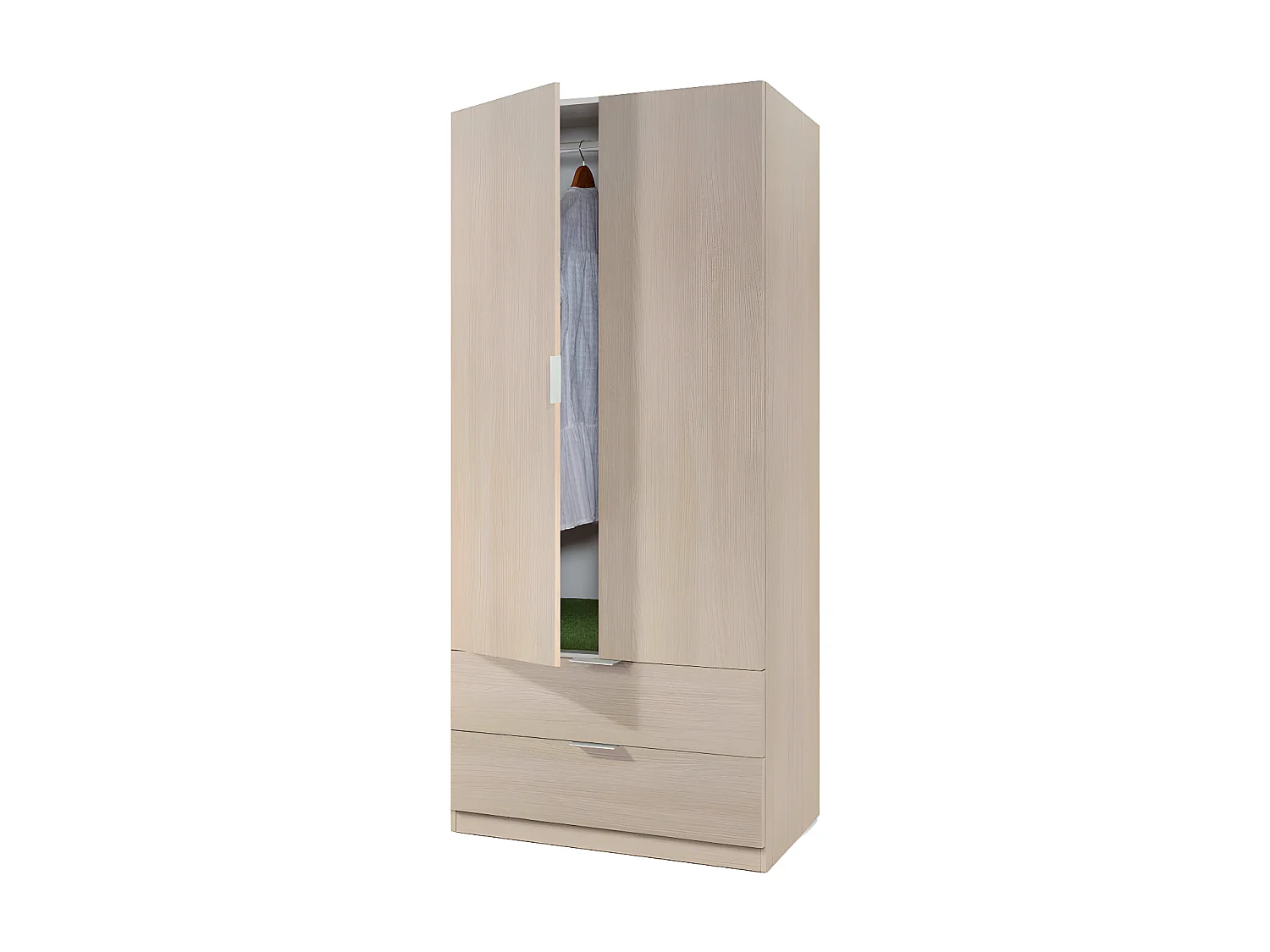 Armoire 2 portes battantes + 2 tiroirs Chêne - KAMUSI - L 81 x l 52 x H 180 cm