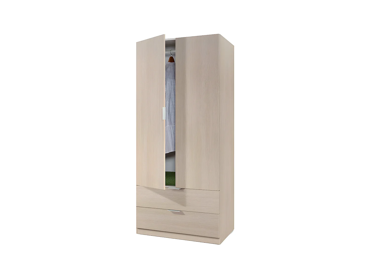 Armoire 2 portes battantes + 2 tiroirs Chêne - KAMUSI - L 81 x l 52 x H 180 cm