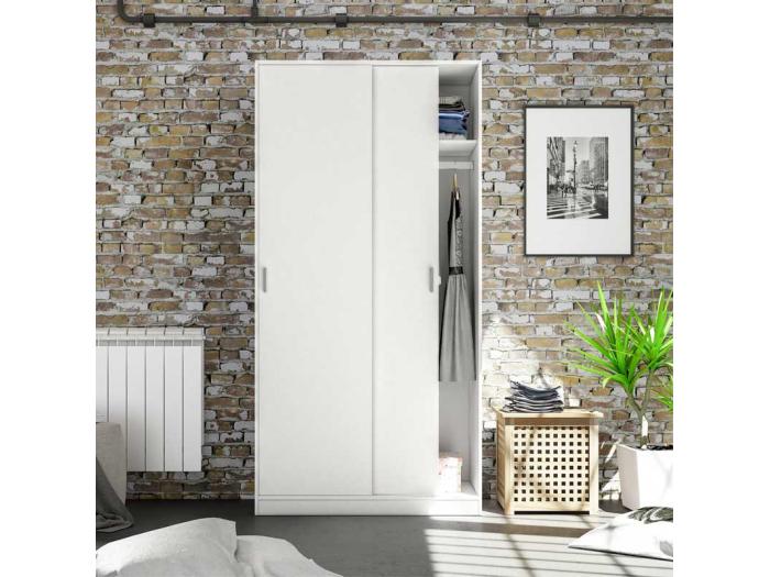 Armoire Coulissante 2 Portes Blanc - RAFA - L 100 X L 50 X H 200 Cm