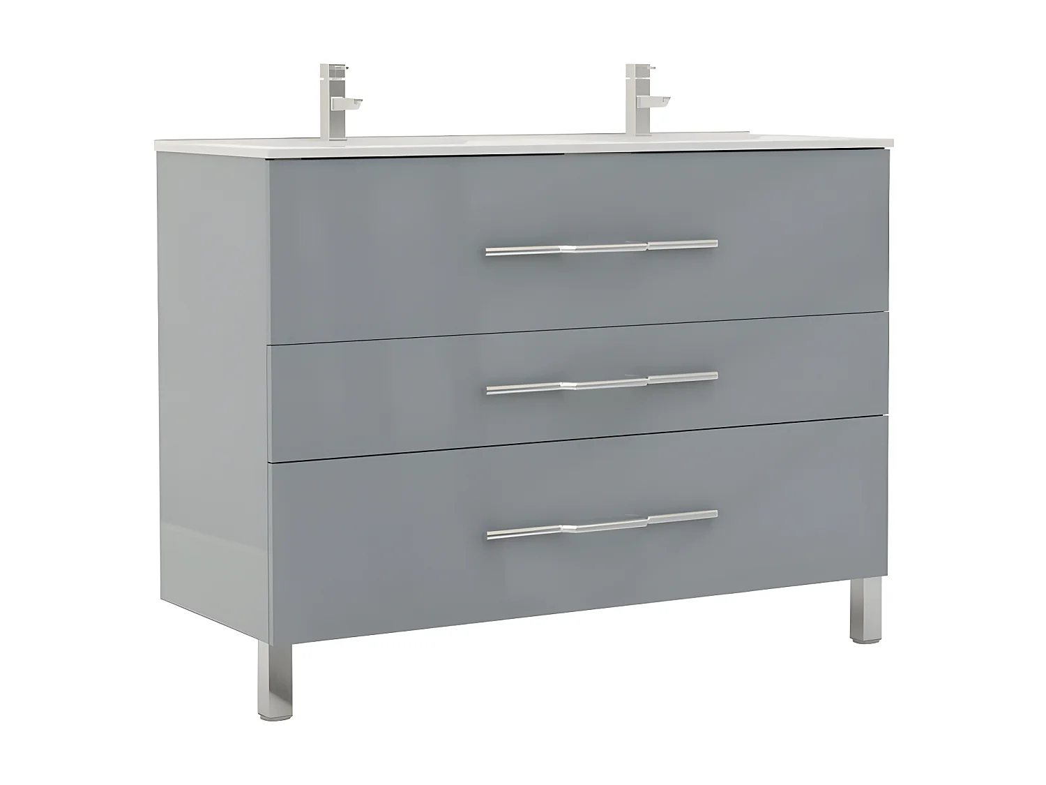 Meuble double vasque 3 tiroirs 120 cm Gris clair - LANA - L 121.5 x l 47 x H 88 cm