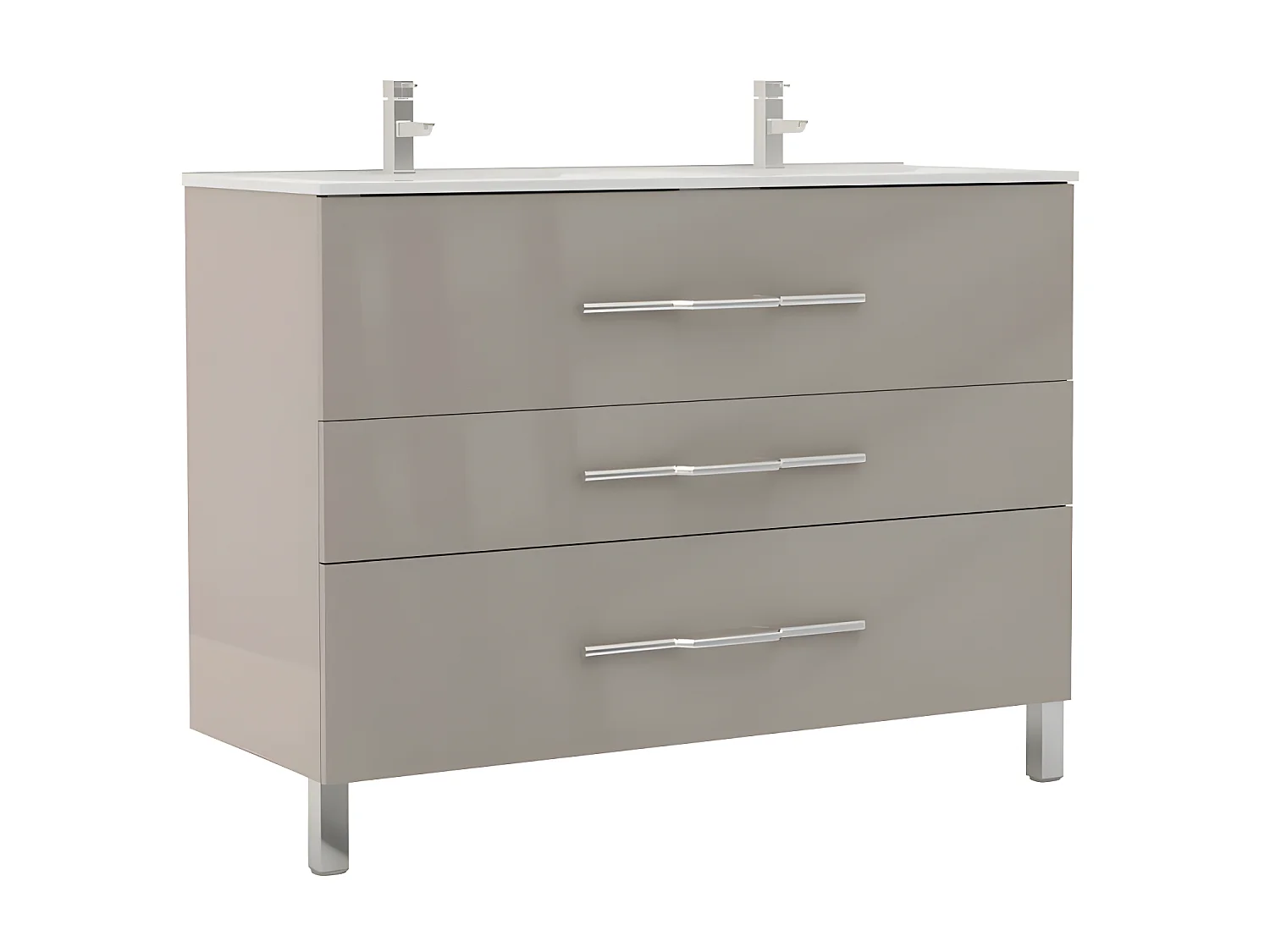 Meuble double vasque 3 tiroirs 120 cm Taupe - LANA - L 121.5 x l 47 x H 88 cm