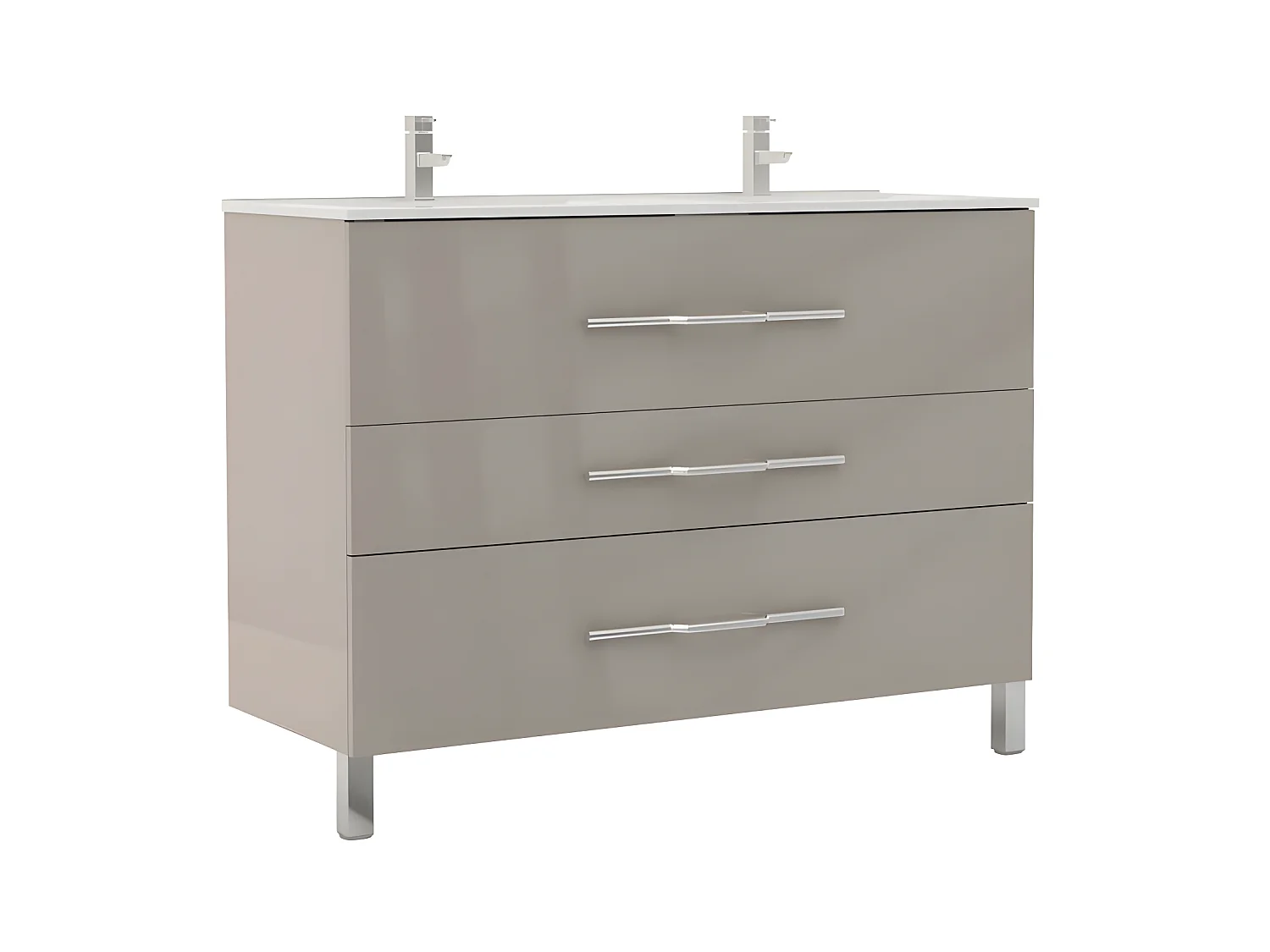 Meuble double vasque 3 tiroirs 120 cm Taupe - LANA - L 121.5 x l 47 x H 88 cm
