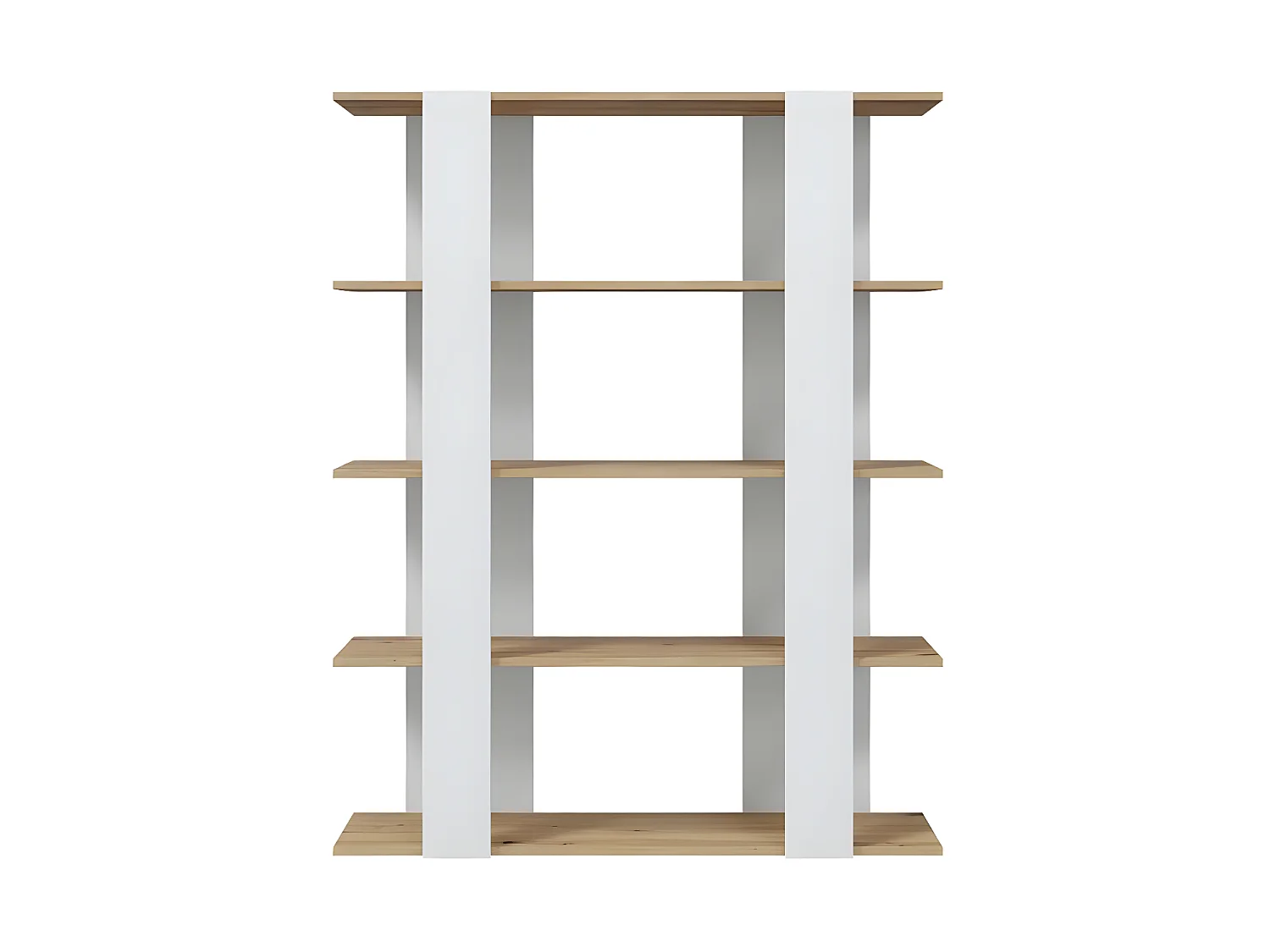 Étagère 5 niveaux Blanc Mat/Chêne - IDEAX - L 108 x l 31 x H 136 cm