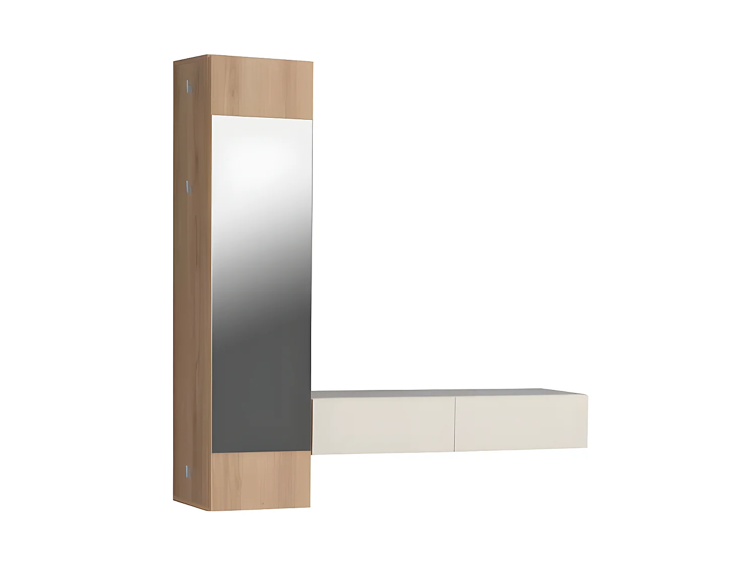 Meuble d'entrée 1 porte 2 tiroirs Bois/Blanc mat - LEGA - L 120 x l 30 x H 125 cm