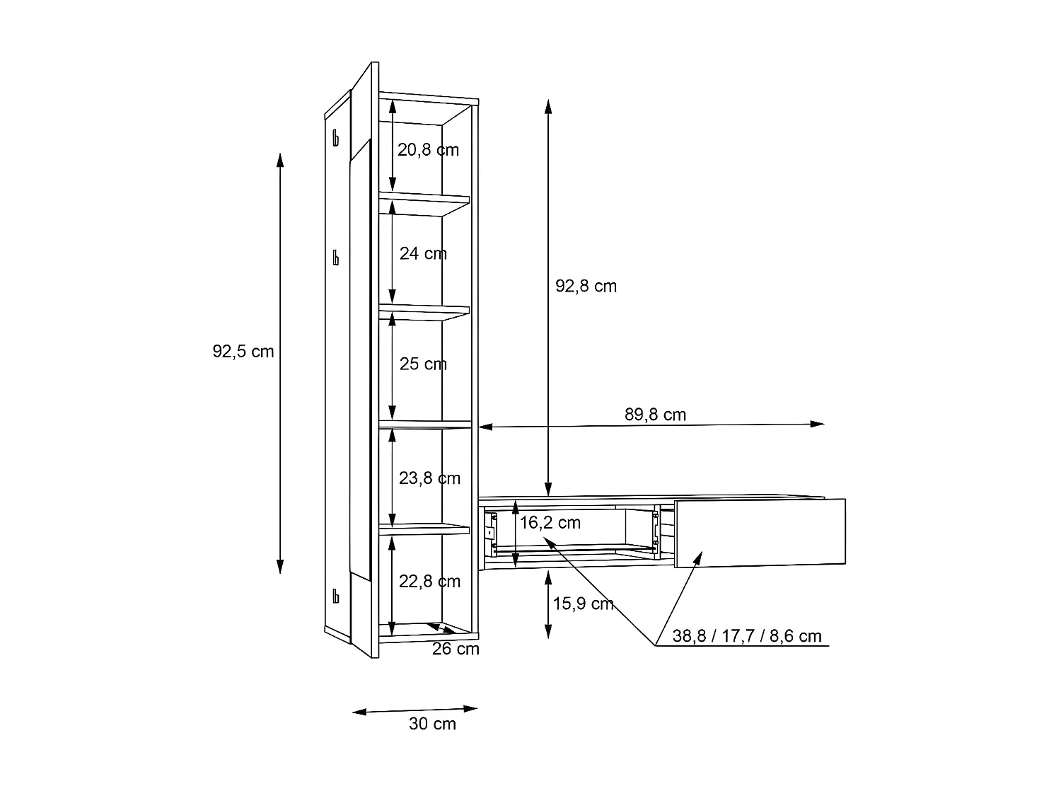 Meuble d'entrée 1 porte 2 tiroirs Bois/Blanc mat - LEGA - L 120 x l 30 x H 125 cm