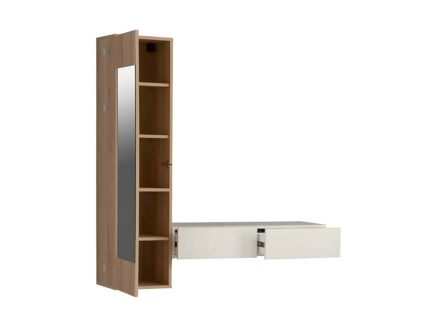 Meuble d'entrée 1 porte 2 tiroirs Bois/Blanc mat - LEGA - L 120 x l 30 x H 125 cm