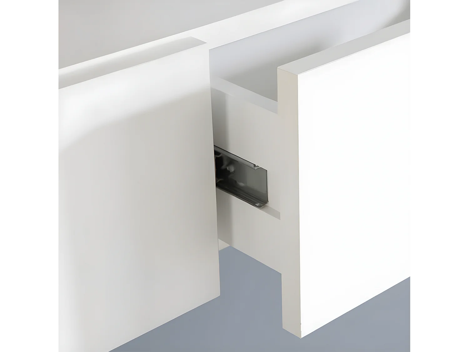 Meuble d'entrée 1 porte 2 tiroirs Bois/Blanc mat - LEGA - L 120 x l 30 x H 125 cm