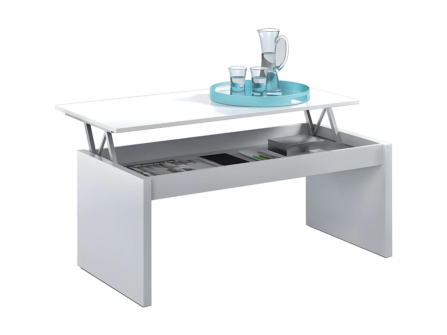 Table basse relevable Blanc - GIO - L 102 x l 50 x H 43/54 cm