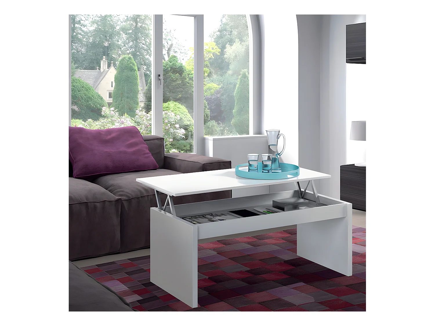 Table basse relevable Blanc - GIO - L 102 x l 50 x H 43/54 cm