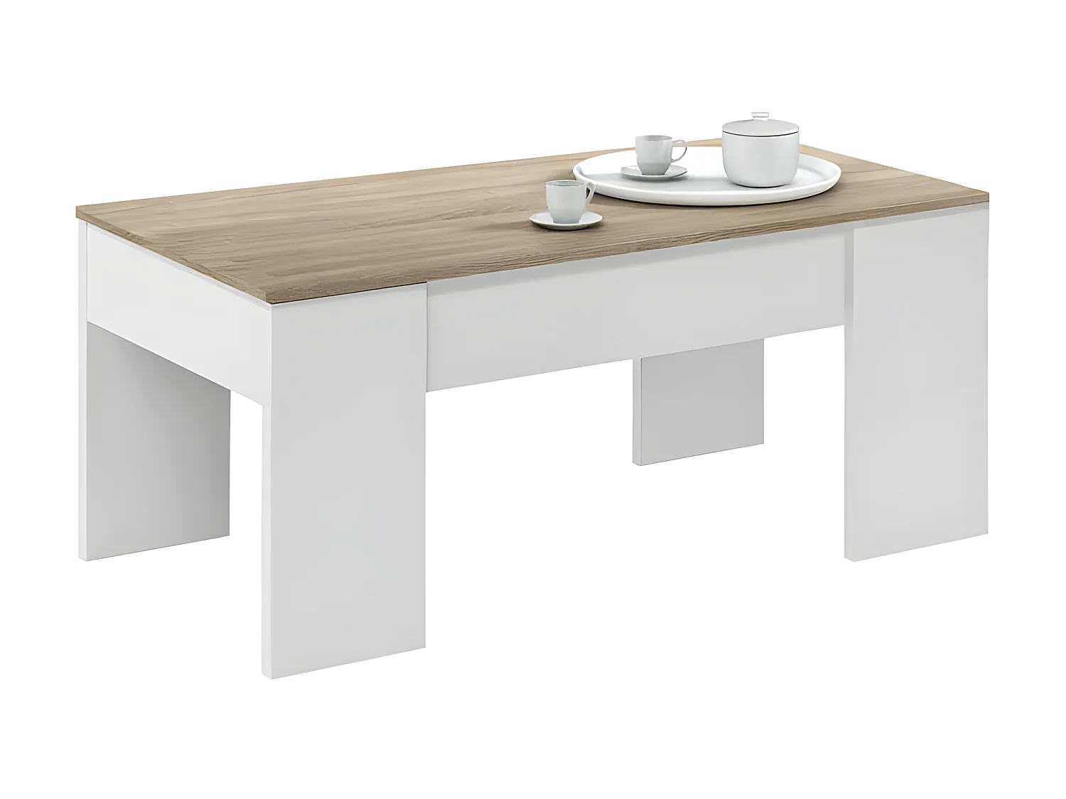 Table basse relevable Blanc/Chêne clair - IRVINE - L 100 x l 50 x H 45/56 cm
