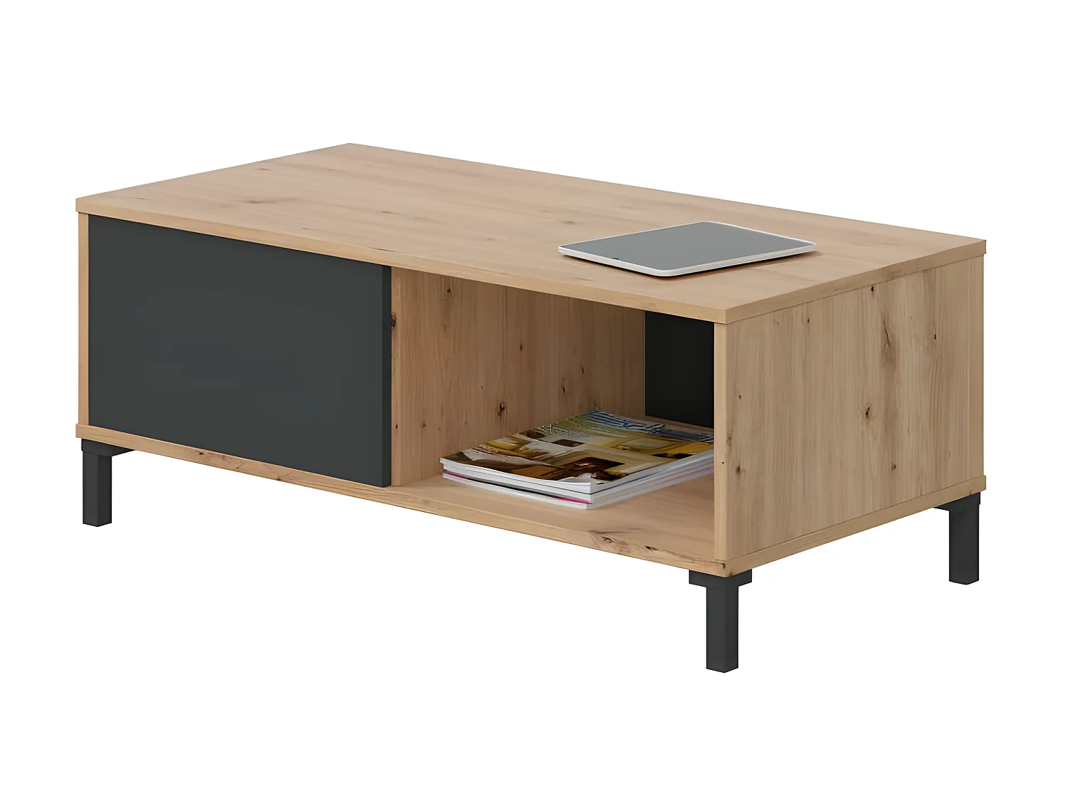 Table basse 2 niches Béton/Chêne - CALIA - L 100 x l 50 x H 40 cm