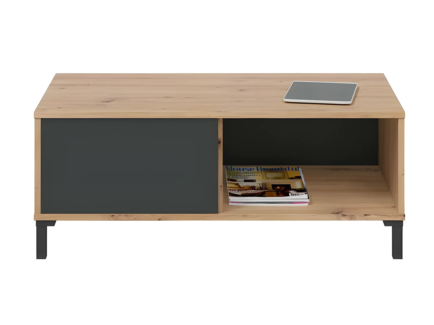 Table basse 2 niches Béton/Chêne - CALIA - L 100 x l 50 x H 40 cm