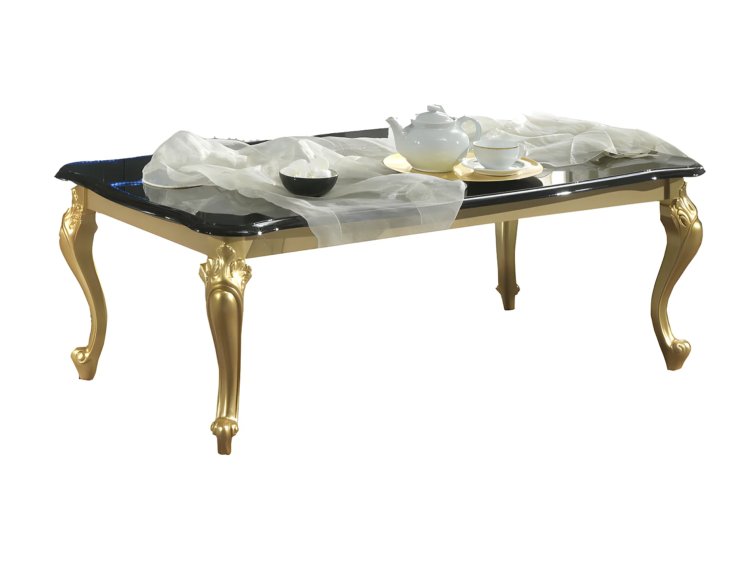 Table basse Laque Noir Brillant / Or - SEBORGA - L 120 x l 68 x H 43 cm