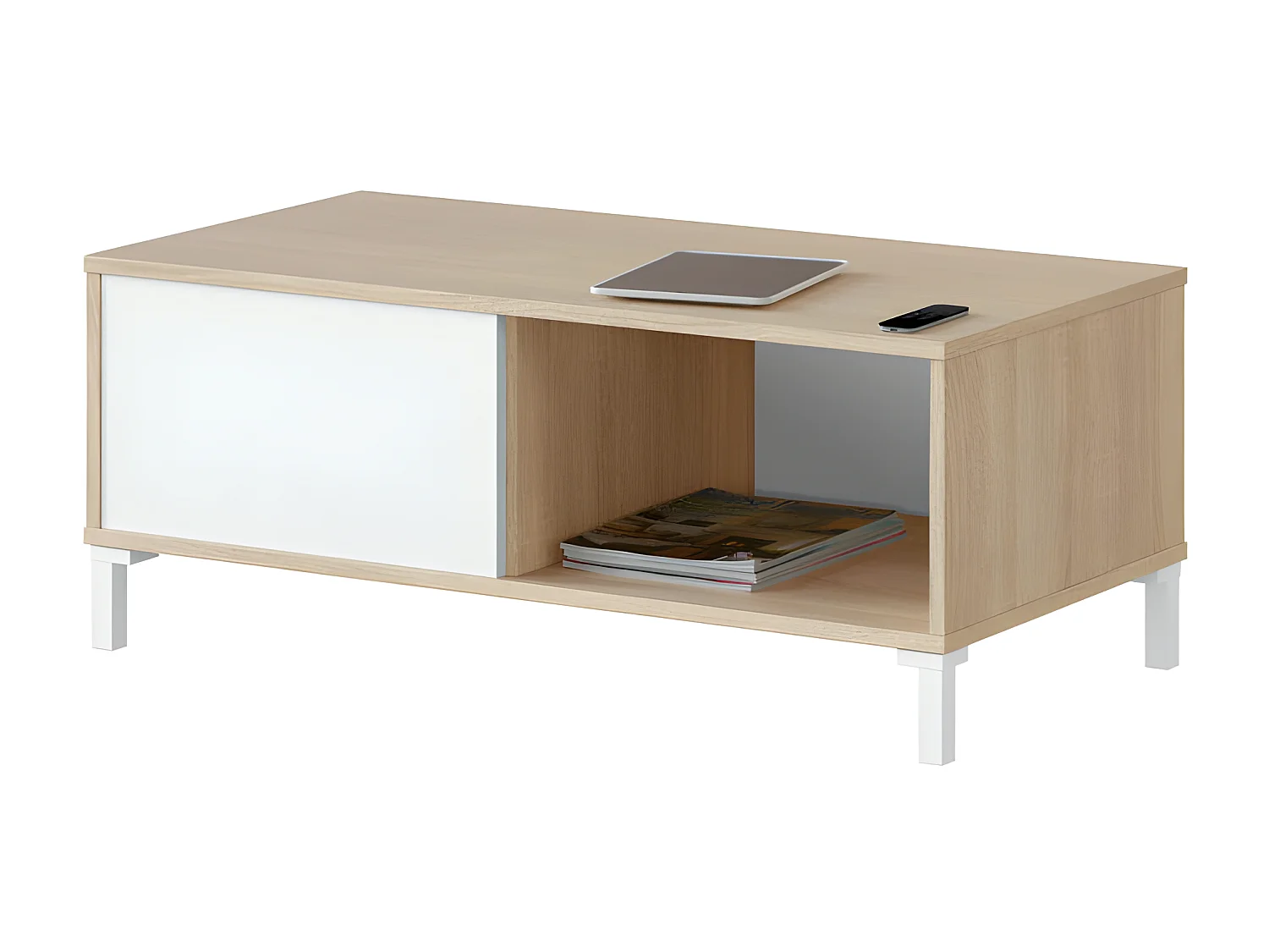 Table basse Blanc/Chêne - MEZA - L 100 x l 50 x H 40 cm