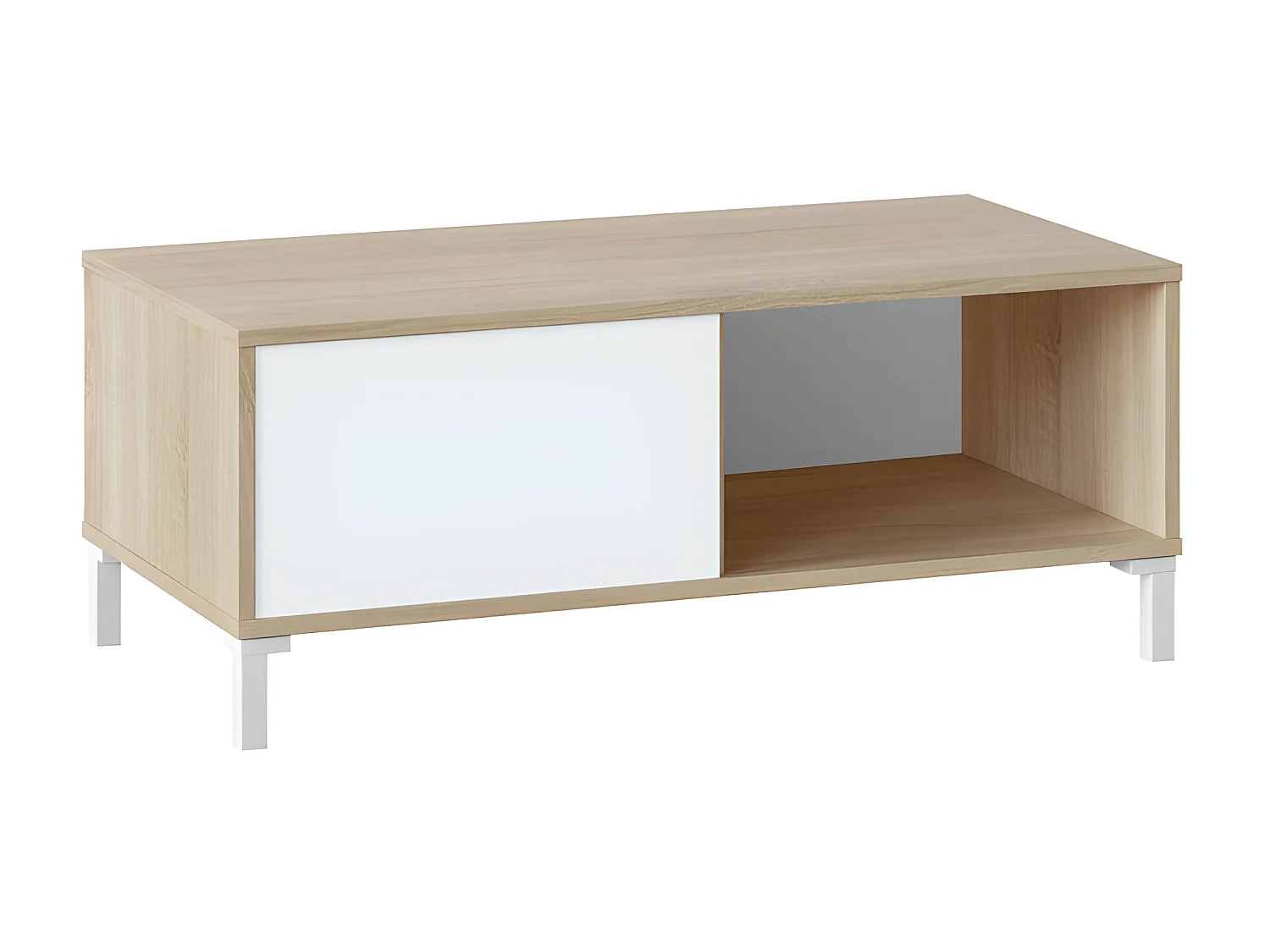 Table basse Blanc/Chêne - MEZA - L 100 x l 50 x H 40 cm