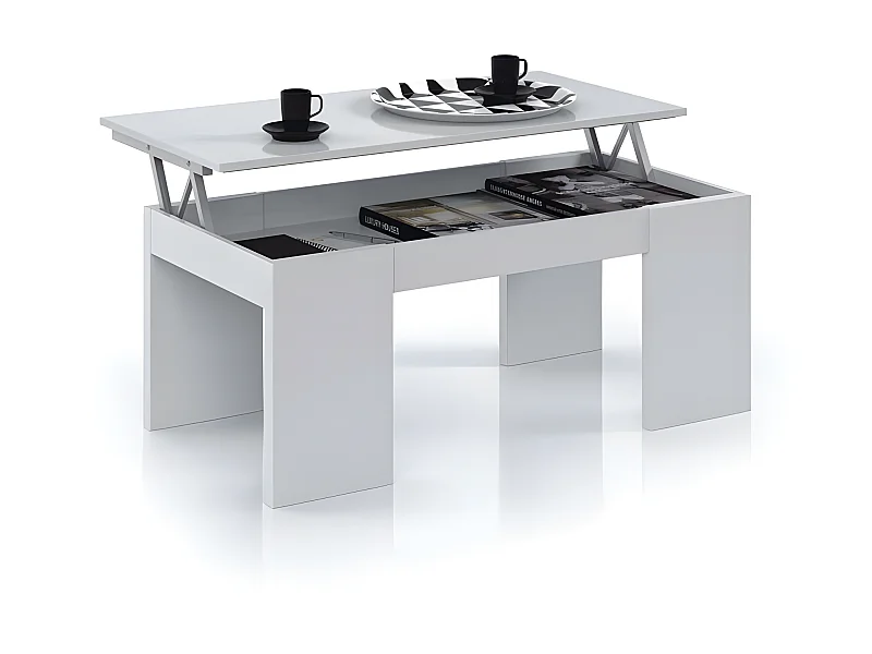 Table basse relevable Blanc brillant - OXNARD - L 100 x l 50 x H 43/54 cm
