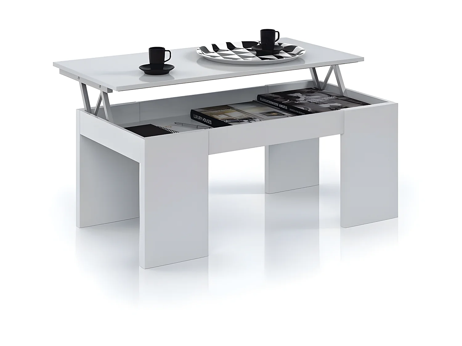 Table basse relevable Blanc brillant - OXNARD - L 100 x l 50 x H 43/54 cm