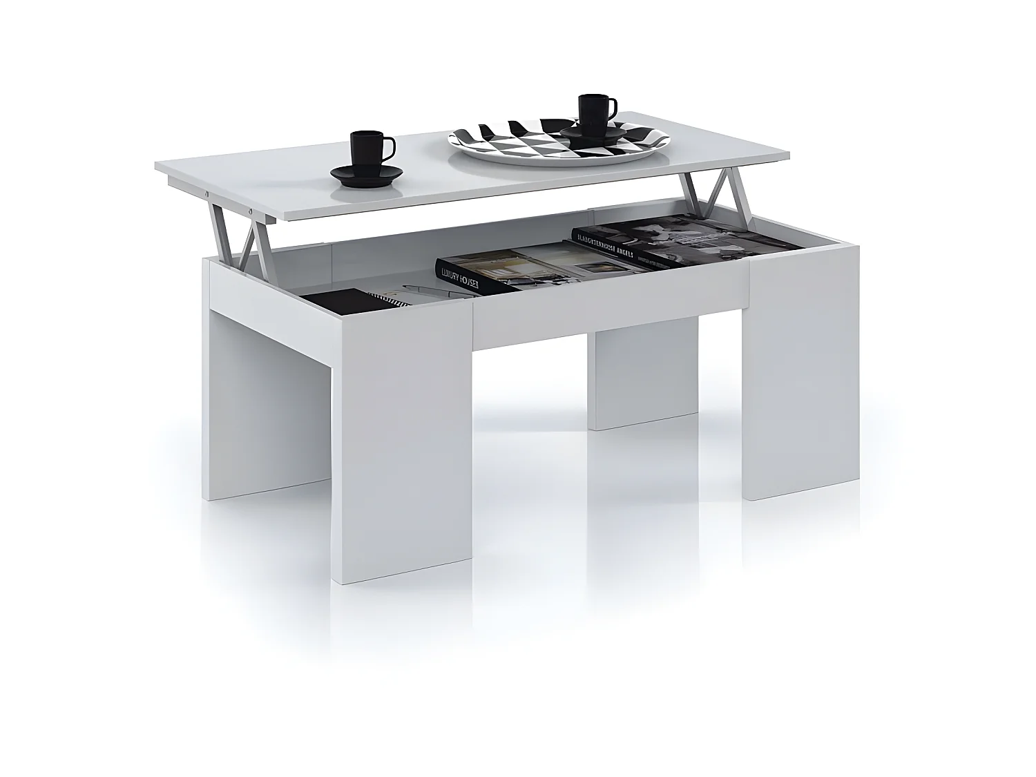Table basse relevable Blanc brillant - OXNARD - L 100 x l 50 x H 43/54 cm