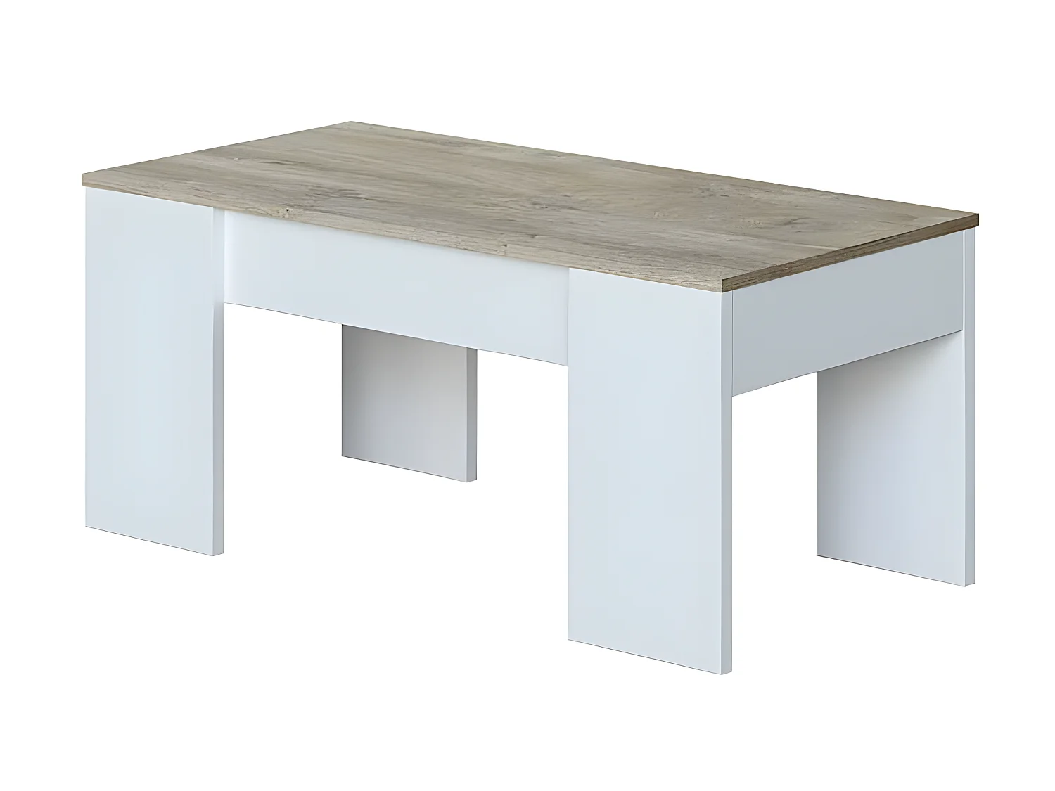Table basse relevable Blanc/Chêne - ARTICA - L 100 x l 50 x H 45/56 cm
