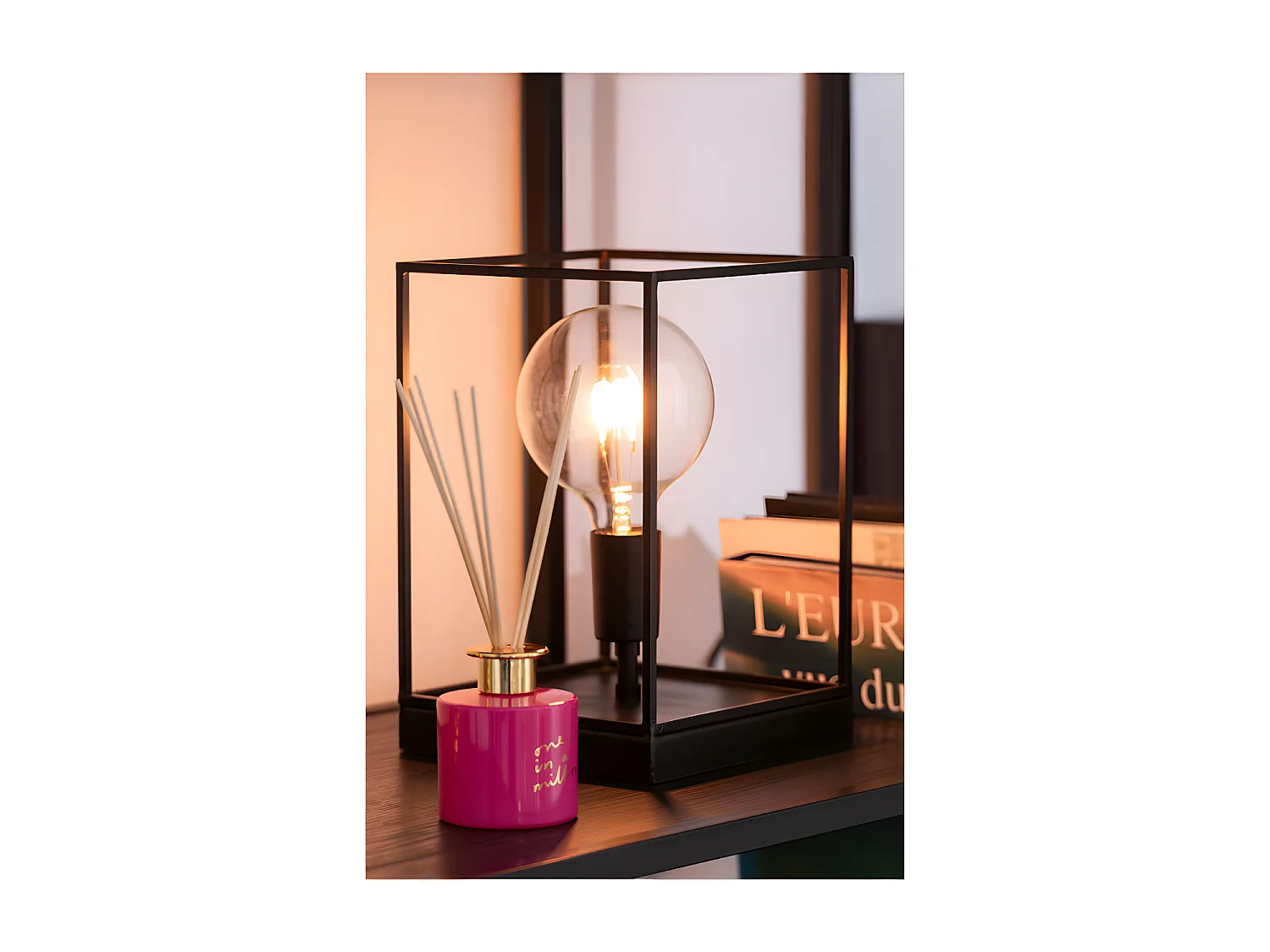 Lampe 1 Ampoule Rectangulaire Cadre Metal Noir Small - L 20,5 x l 20,5 x H 30,5 cm