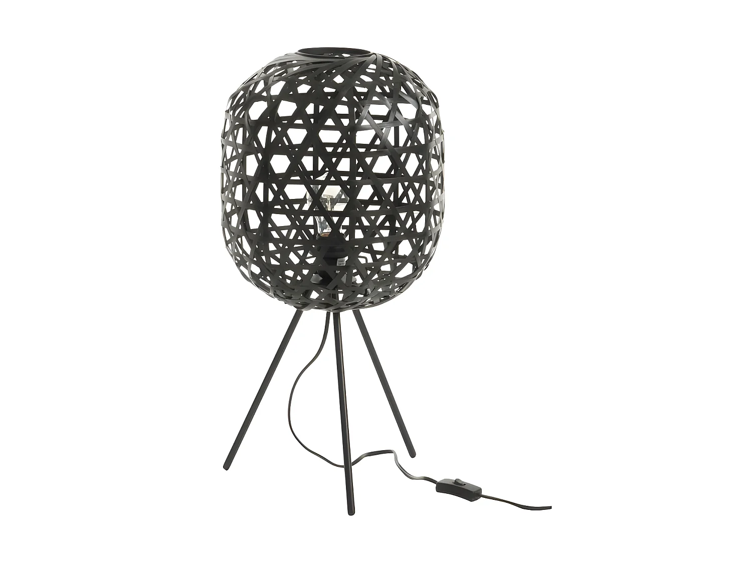 Lampe De Bureau Trepied Rond Bambou/Metal Noir - L 29 x l 29 x H 59,5 cm