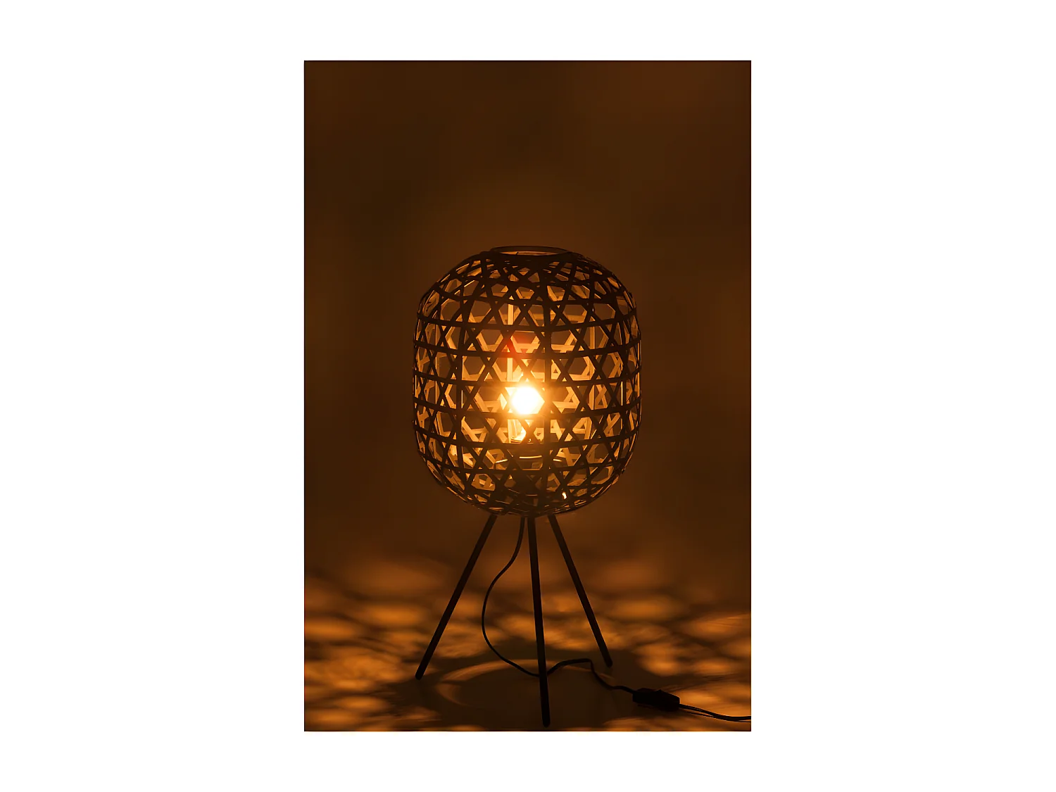 Lampe De Bureau Trepied Rond Bambou/Metal Noir - L 29 x l 29 x H 59,5 cm