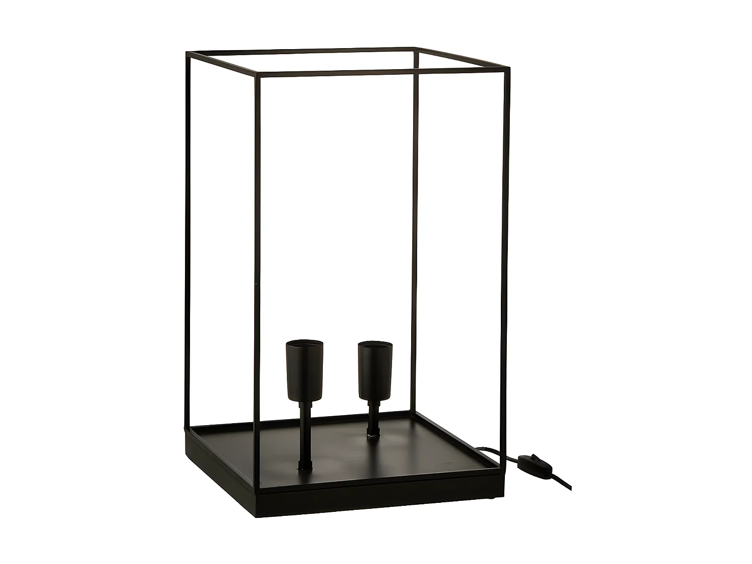 Lampe 2 Ampoules Rectangulaire Cadre Metal Noir Large - L 30,5 x l 30,5 x H 50,5 cm
