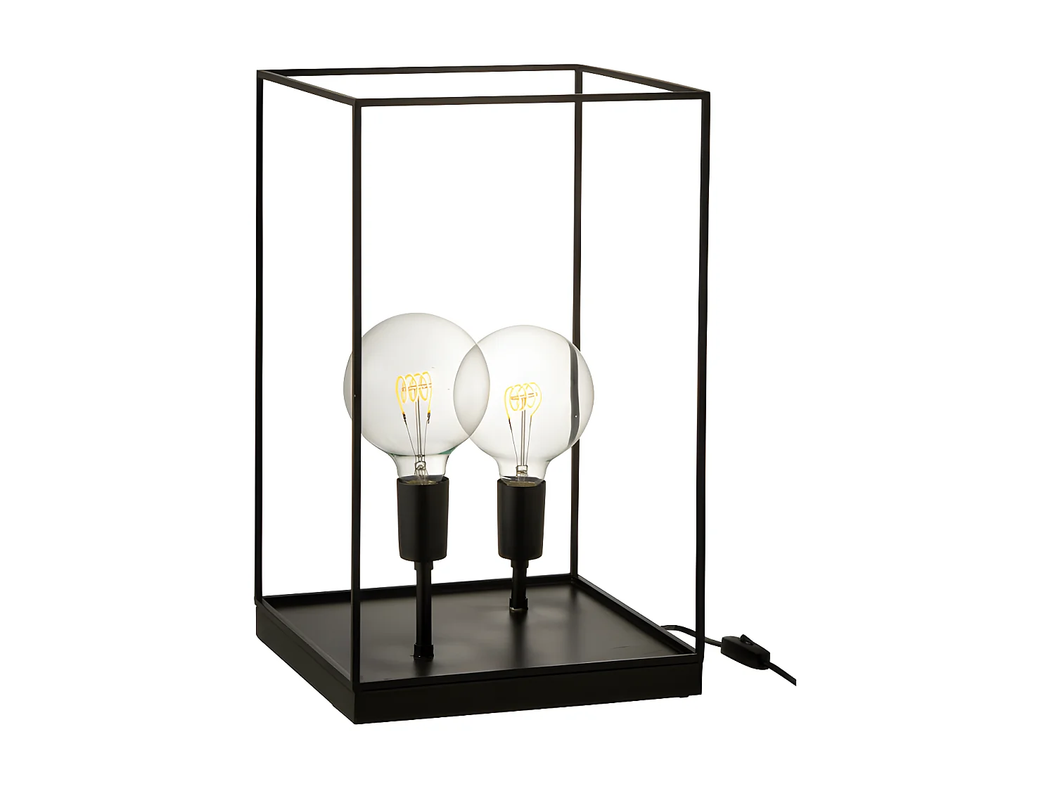Lampe 2 Ampoules Rectangulaire Cadre Metal Noir Large - L 30,5 x l 30,5 x H 50,5 cm