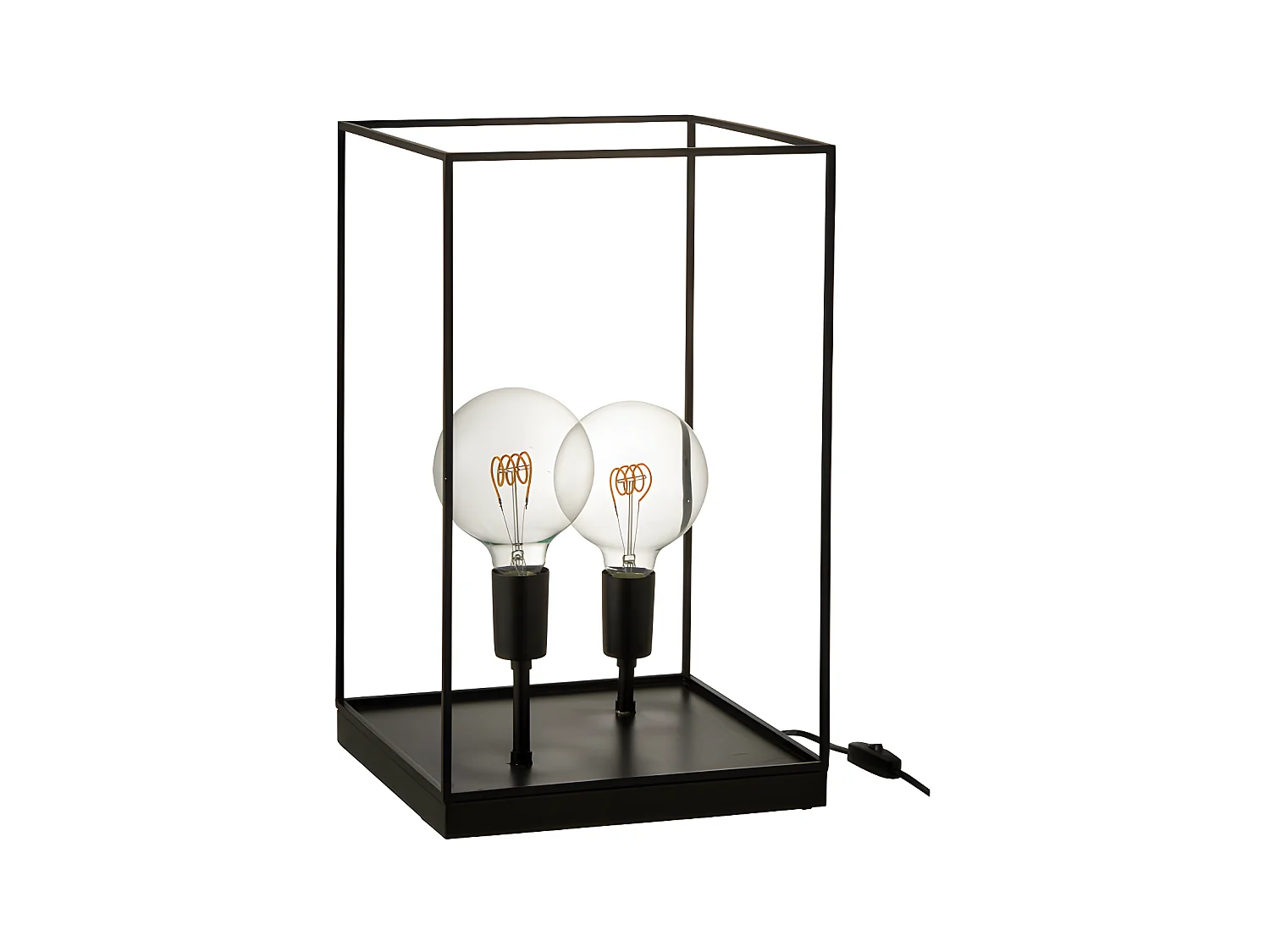 Lampe 2 Ampoules Rectangulaire Cadre Metal Noir Large - L 30,5 x l 30,5 x H 50,5 cm