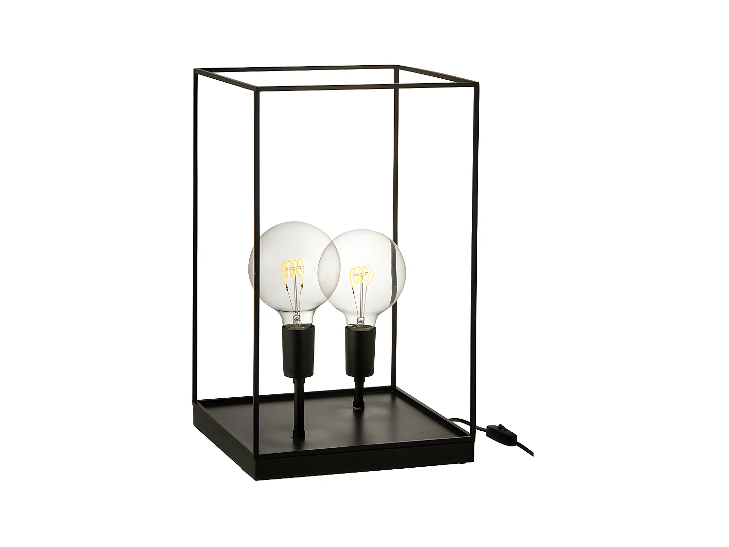 Lampe 2 Ampoules Rectangulaire Cadre Metal Noir Large - L 30,5 x l 30,5 x H 50,5 cm