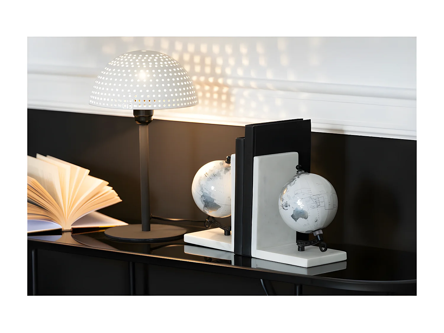 Lampe Champignon Boules Metal Brillant Blanc/Noir Small - L 21 x l 21 x H 36,5 cm