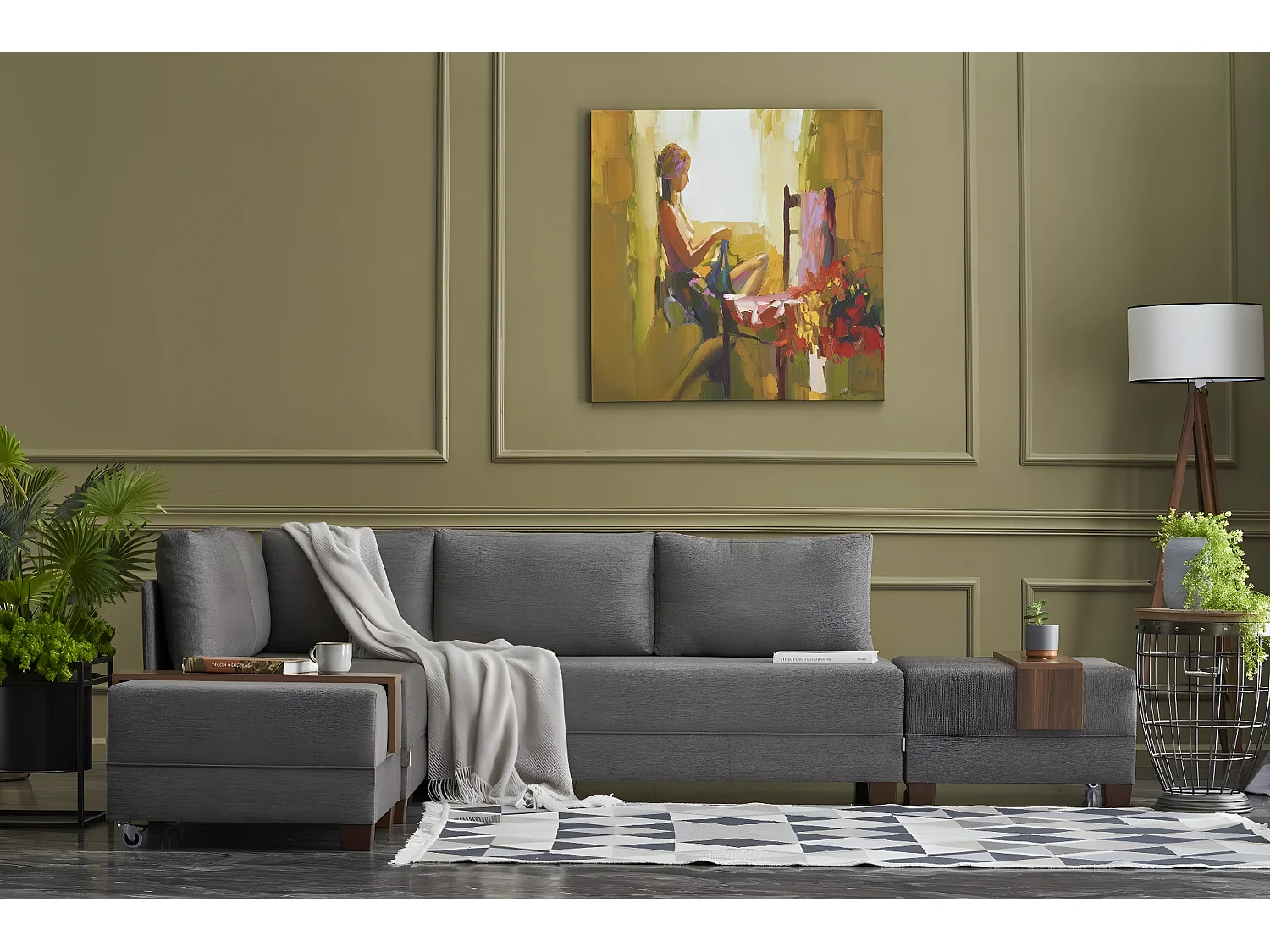 Canapé d'angle à gauche modulable Gialos Tissu Brun