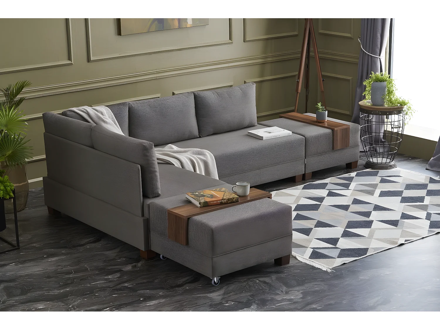 Canapé d'angle à gauche modulable Gialos Tissu Brun