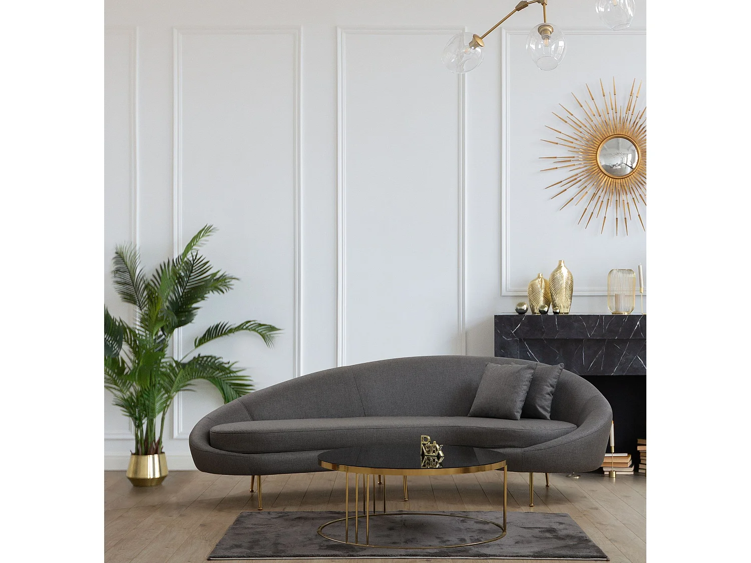 Sofá Altadena 104, Gris, 255x120x85cm, Tapiz, Patas: Metal