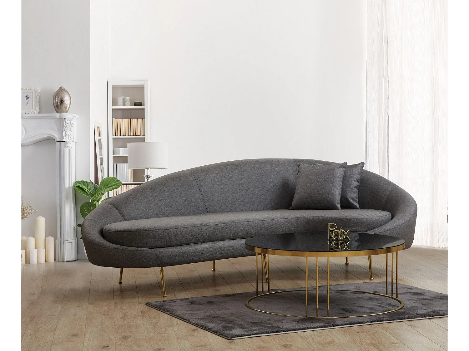 Sofá Altadena 104, Gris, 255x120x85cm, Tapiz, Patas: Metal