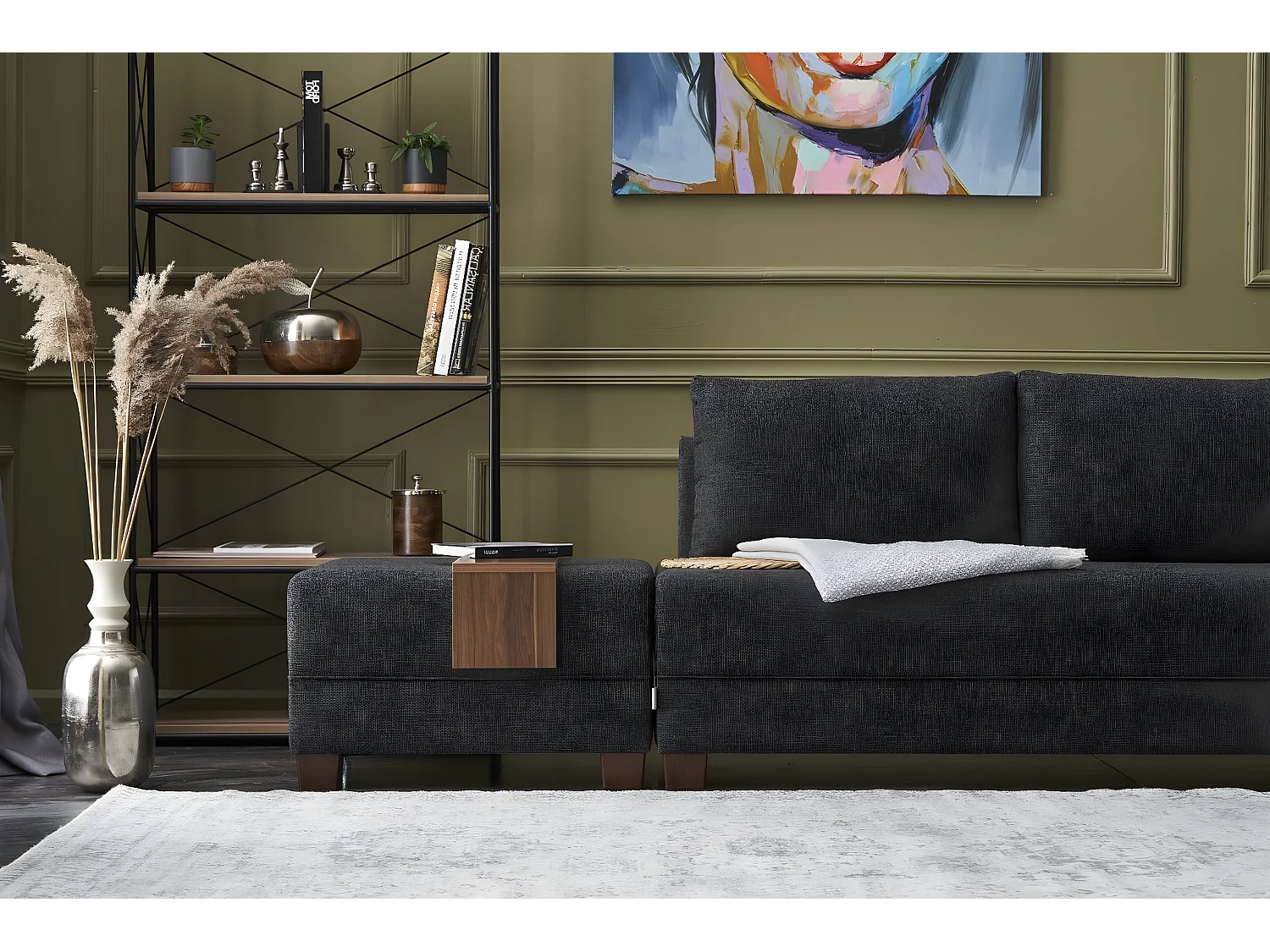 Canapé d'angle à droite modulable Gialos Tissu Anthracite