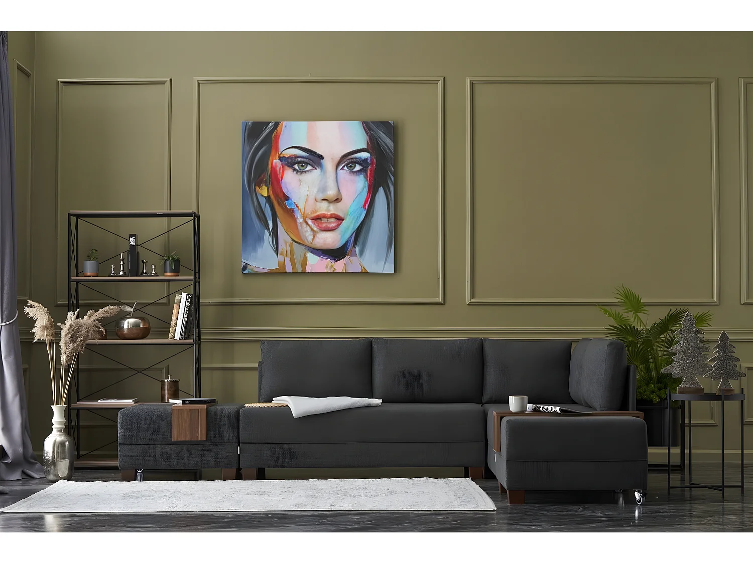 Canapé d'angle à droite modulable Gialos Tissu Anthracite