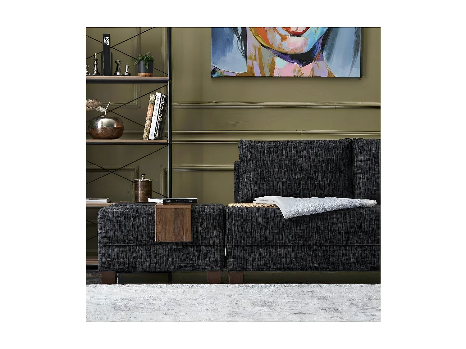 Canapé d'angle à droite modulable Gialos Tissu Anthracite