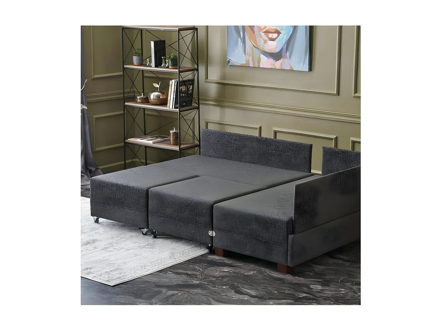 Canapé d'angle à droite modulable Gialos Tissu Anthracite