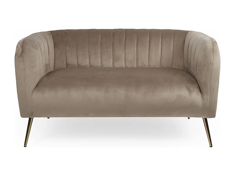 Canapé 2 places moderne Bombaro pieds métal doré et Velours Taupe